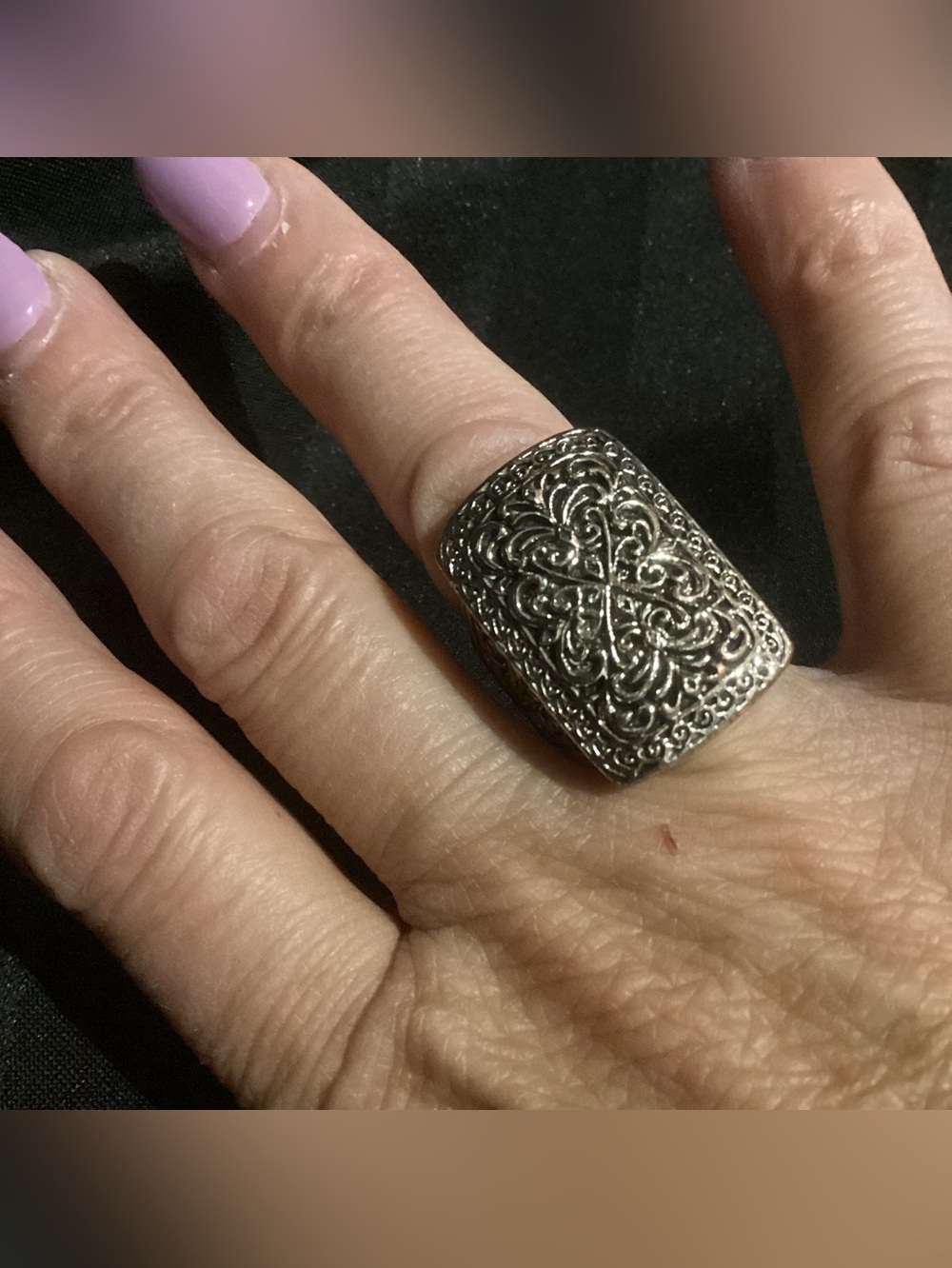 Ornate Filigree Statement Ring in Antique Silver Tone